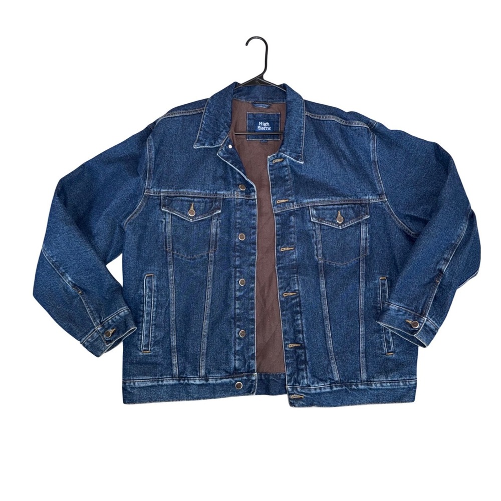 Vintage High Sierra Mens XL Blue Denim Jean Jacket Lined Trucker Style